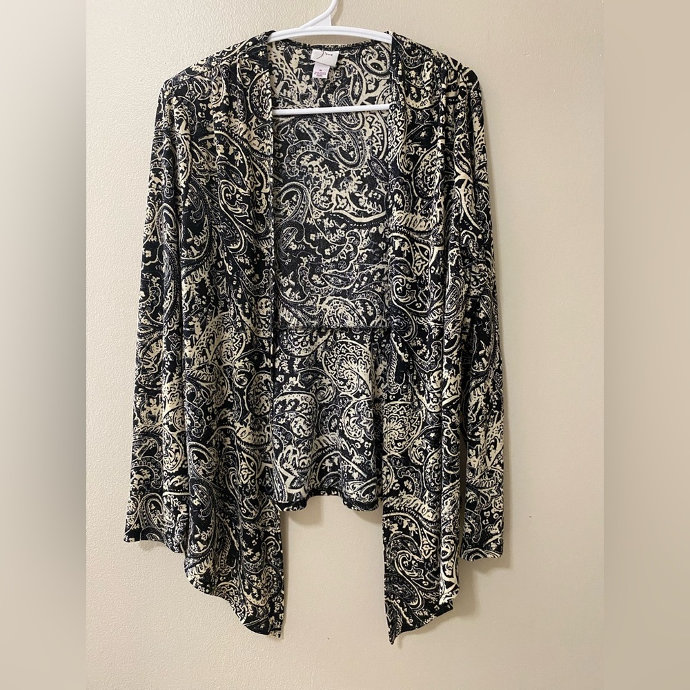 boho cardigan womens medium paisley open front long line career modest